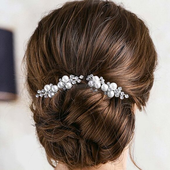 Wedding Hair Comb Set Pearl Crystal Bridal Rhinestone Hair Accessories Women - Picture 6 of 7